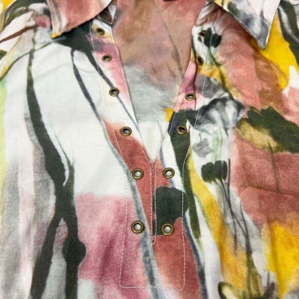 JOHN MARK Watercolor‎ Floral V-neck Long Sleeve Tunic Shirt Size Small - Picture 8 of 12